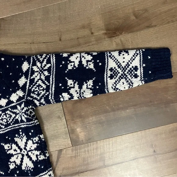 Lands End Women’s Size L (14-16) Wool Blend Sweater Snowflake Nordic Navy White - Picture 15 of 15